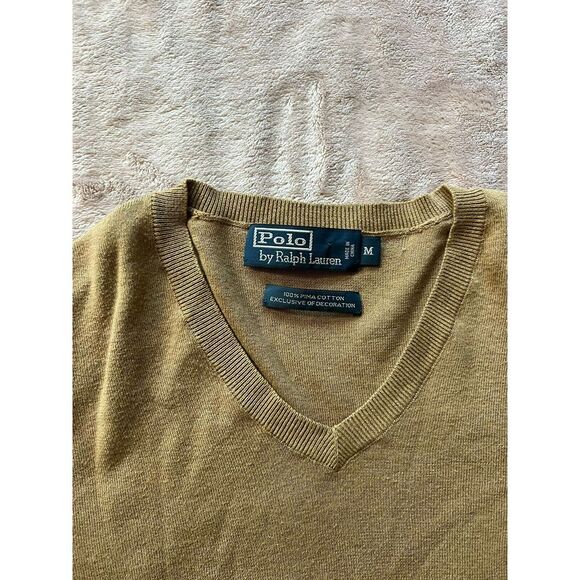 Polo By Ralph Lauren Cotton Knit V-Neck Sweater Size Medium Beige‎ - Picture 3 of 7